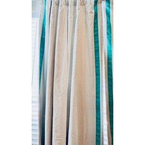 Pottery Barn Teen WHITE & AQUA RIBBON Blackout Drapes 52X84